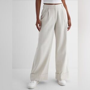 Express Stylist High Waisted Luxe Lounge Twill Cuffed Wide Leg Pant